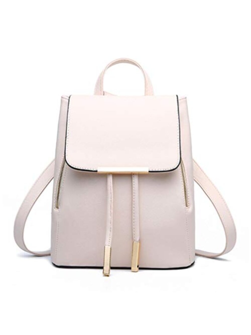 Small Vegan Leather Backpack Purse for Women with Flap Drawstring Top Handle